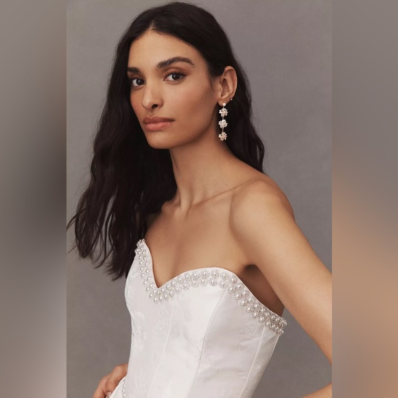 NEW NWT V. Chapman Lucia Strapless Pearl-Embellished A Line Midi Dress White - Picture 2 of 12